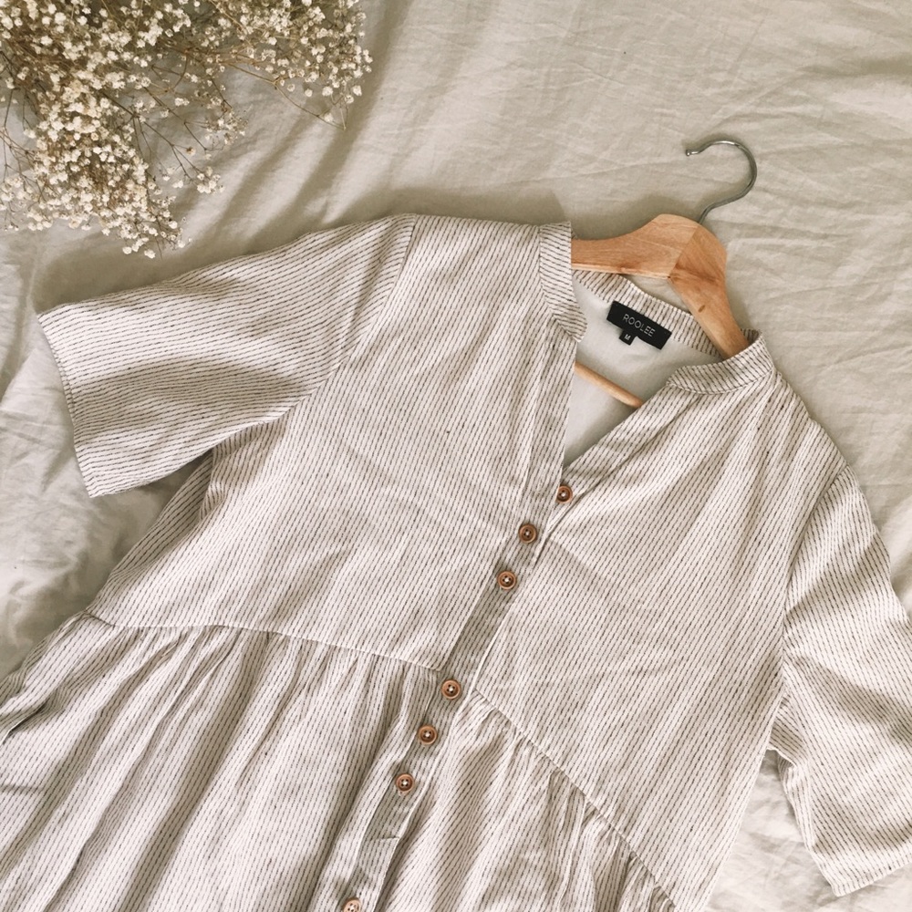 Roolee Striped Button Front Smock Dress